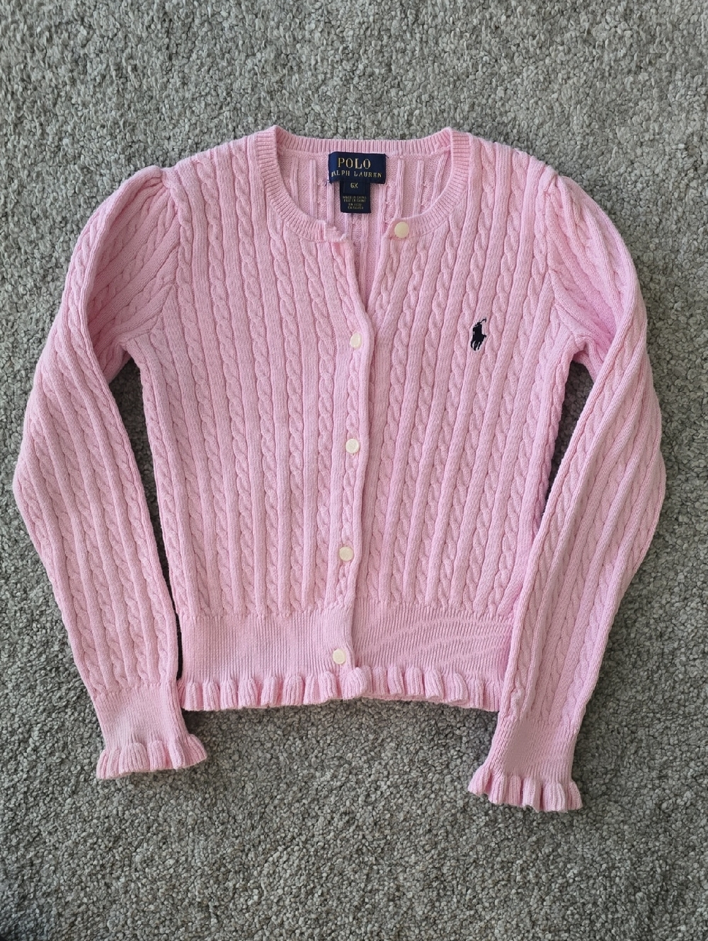 Polo by Ralph Lauren Baby Pink Cable Knit Cardigan